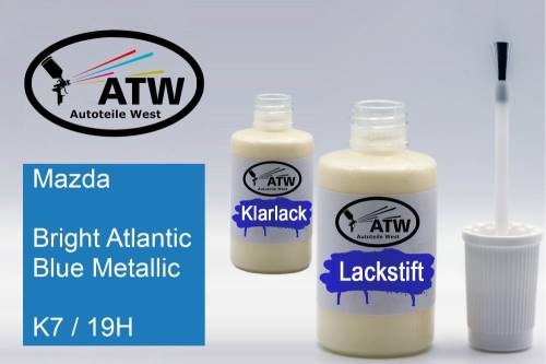 Mazda, Bright Atlantic Blue Metallic, K7 / 19H: 20ml Lackstift + 20ml Klarlack - Set, von ATW Autoteile West.